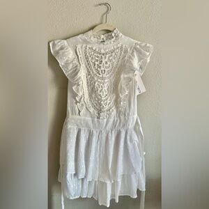 Vici White Cotton Crochet Ruffle Romper